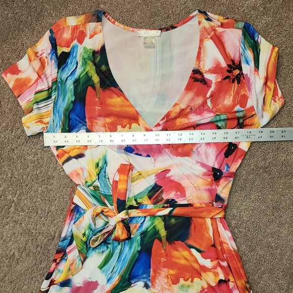 Pink and Blue V-Neck Cap Sleeve Maxi Sundress - Picture 2 of 4